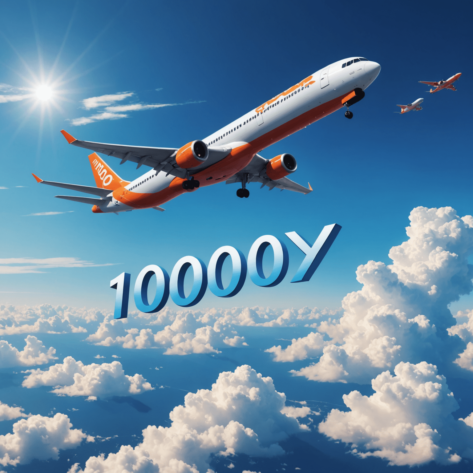 A vibrant image showing an airplane soaring through clouds with a large '100%' sign, representing the welcome bonus for new Aviator game players in India