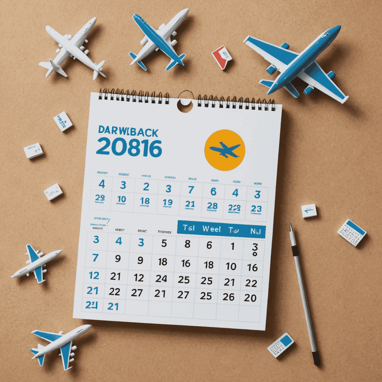 An image of a calendar with airplane icons on specific dates, illustrating the concept of weekly cashback for regular Aviator players